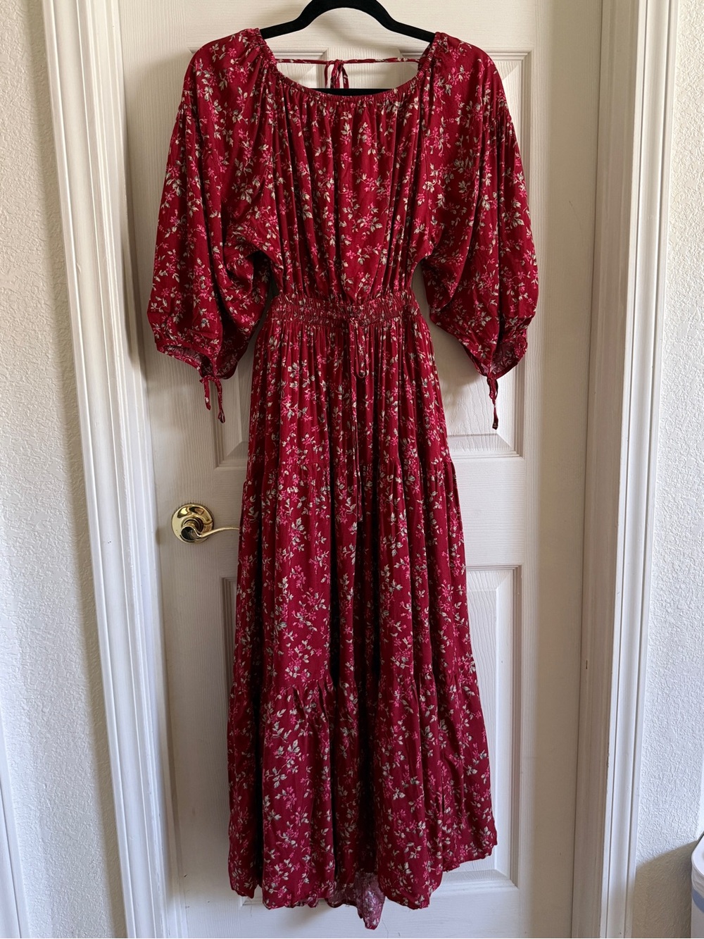 Red Floral Backless Maxi Dress